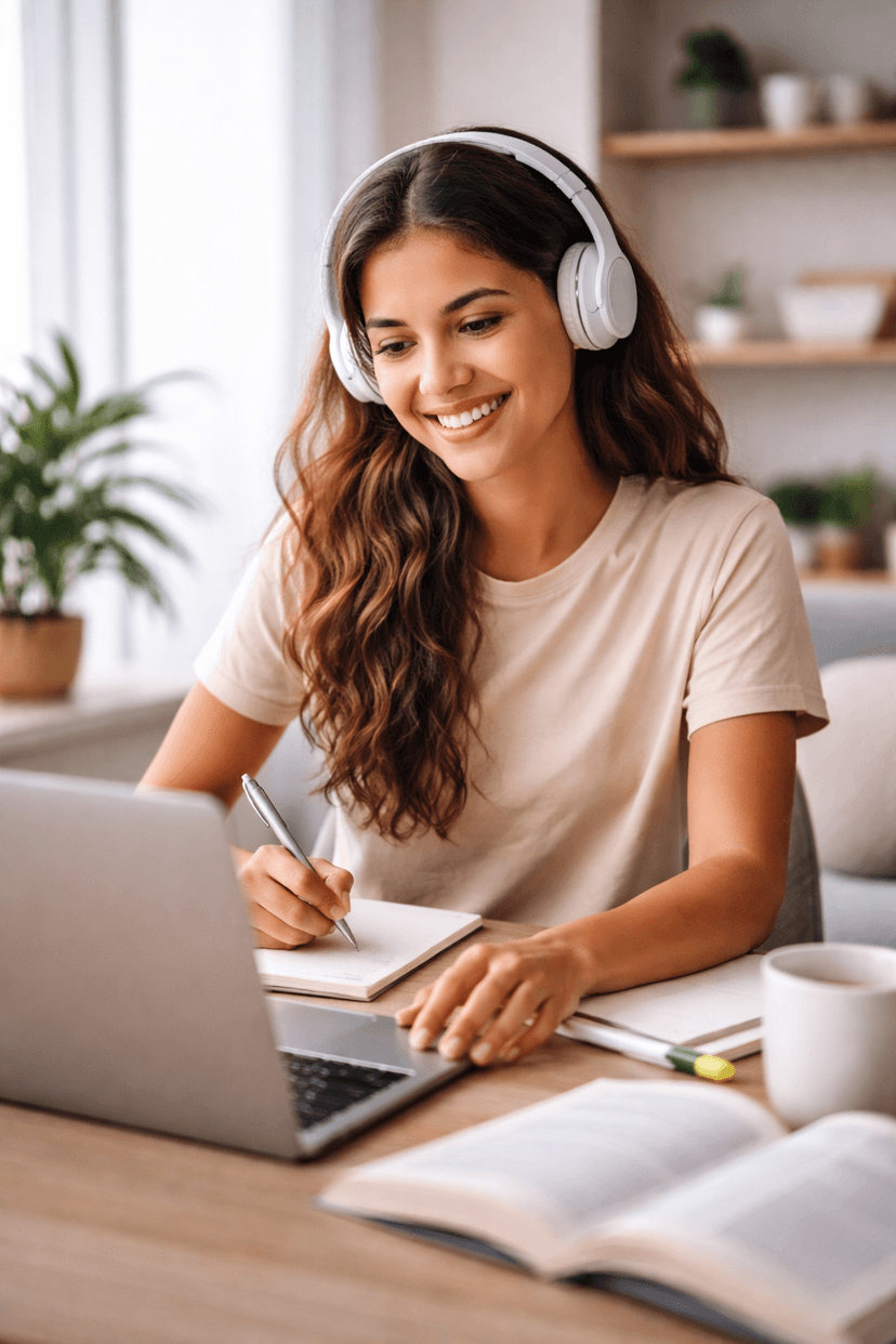 Aluno estudando inglês online